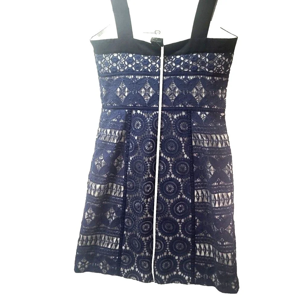 Tory Burch Babydoll Y2K Lace 6 Margaux Navy White Cotton Eyelet Dress‎ Preppy